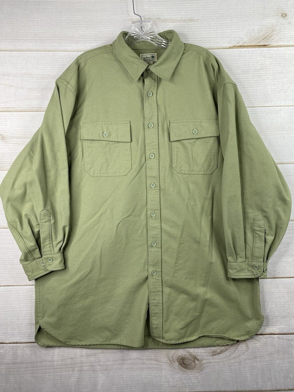 LL Bean Shirt Mens XLT Green Button Up Flannel Rugged Heavy Cotton Vtg